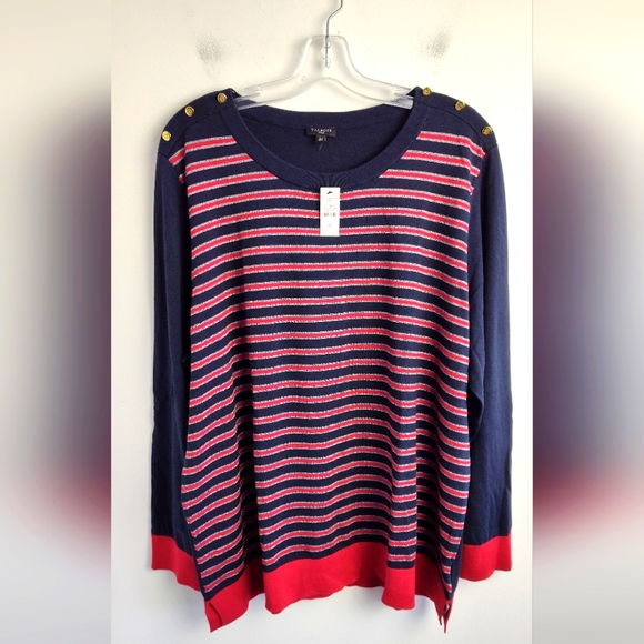 NWT Talbots Metallic Striped Sweater Knit cotton gold buttons navy 3X Plus size - Picture 2 of 14